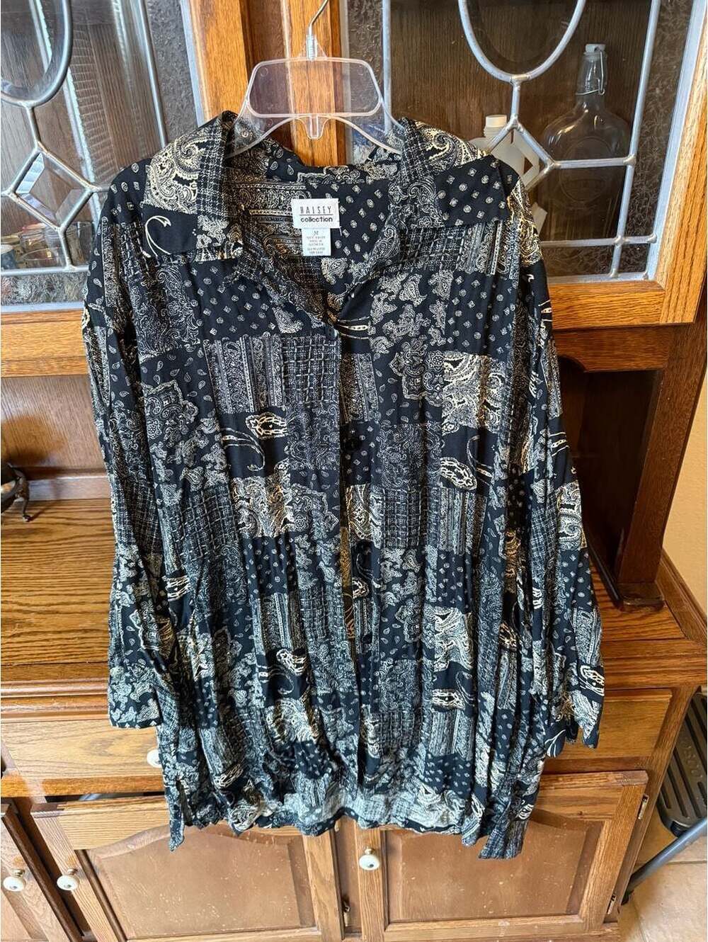 Halsey Collection Vintage Bandana Paisley Patchwork Blouse Medium Beaded 90s
